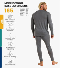 100% Merino Wool Base Layer Men Set - Thermal Underwear for Men Long Johns