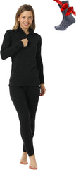 100% Merino Wool Base Layer Women Set - Thermal Underwear Women Top, Bottom