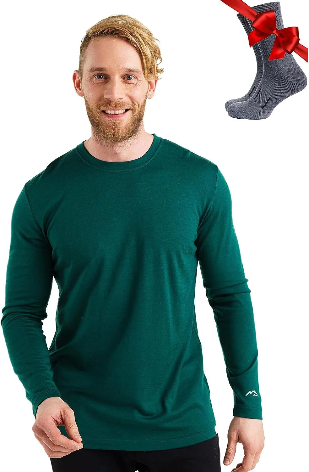 100% Merino Wool Base Layer Mens - Long Sleeve Thermal Shirts with Socks