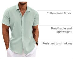 COOFANDY Men's Linen Shirts Short Sleeve Casual Shirts Button Down Shirt for Men Beach Summer Wedding Shirt