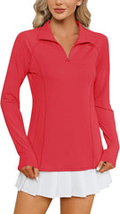 LOMON Women Long Sleeve Shirts Sun Protection 1/4 Zip Summer Quick Dry Hiking Shirts Quarter Zip Pullover for Women
