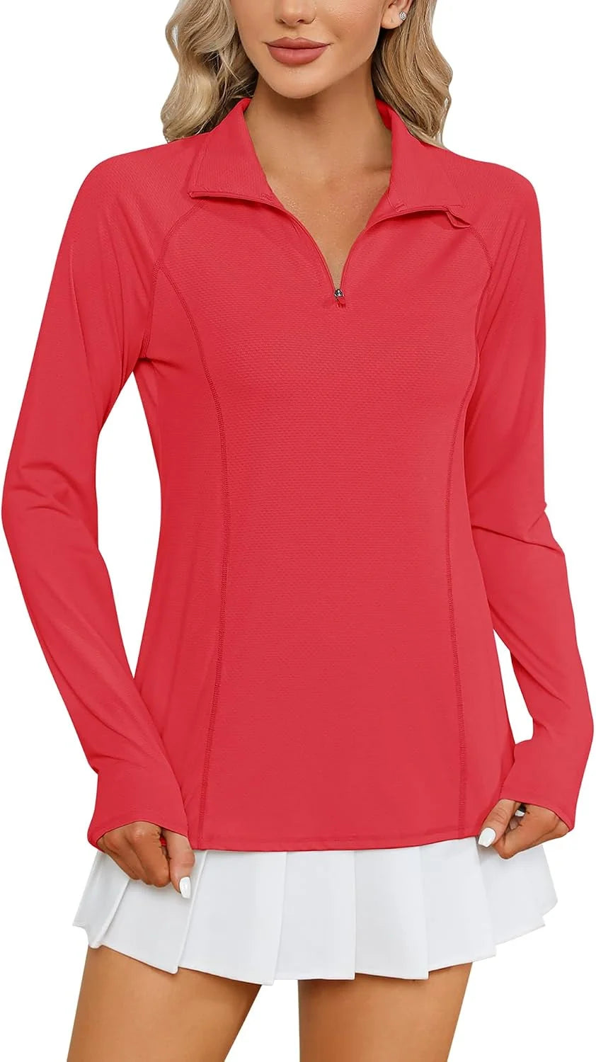 LOMON Women Long Sleeve Shirts Sun Protection 1/4 Zip Summer Quick Dry Hiking Shirts Quarter Zip Pullover for Women