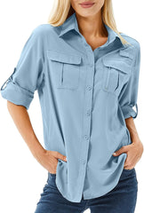 Women's UPF 50 Long Sleeve Sun Protection Safari Fish Hiking Shirts