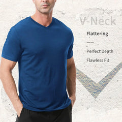 Merino Protect 100% Merino Wool V-Neck T Shirts for Men Odor Resistance Base Layer Hiking Travel T-Shirt Soft Undershirt