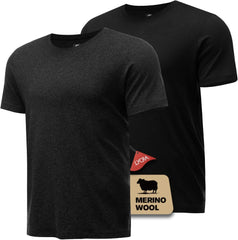 Merino Wool Shirt for Men Bamboo Viscose Moisture Wicking Undershirt Lightweight Crewneck Soft T-Shirt 2P