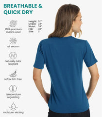100% Merino Wool Shirt Women - Short Sleeve Tee Base Layer Top Undershirt