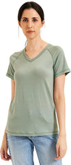 METARINO 100% Merino Wool T-Shirt Women V Neck Short Sleeve Base Layer Tee Shirt for Travel,Hiking,Sports
