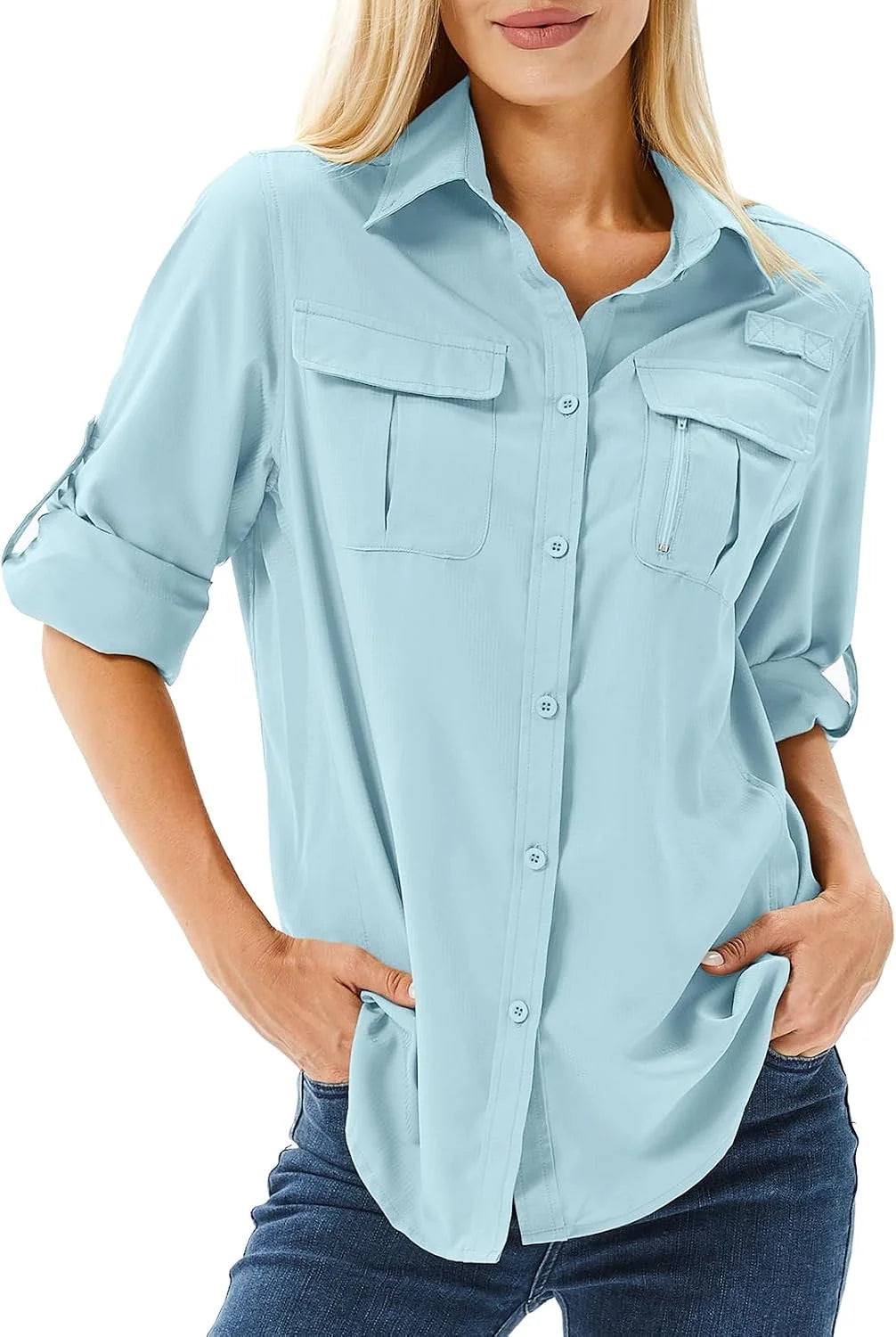 Women's UPF 50 Long Sleeve Sun Protection Safari Fish Hiking Shirts
