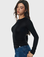 Women's Merino Wool Blend Shirts Long Sleeve Tops Crew Neck Fitted Basic Tee Cozy Embrace Collection