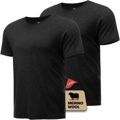 Merino Wool Shirt for Men Bamboo Viscose Moisture Wicking Undershirt Lightweight Crewneck Soft T-Shirt 2P
