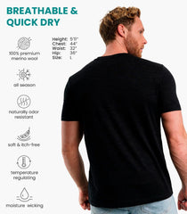100% Merino Wool T-Shirt Men - Short Sleeve Undershirt Base Layer Top