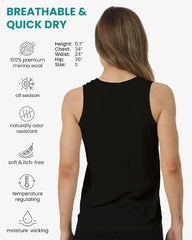 100% Merino Wool Tank Top Women - Active Sleeveless Undershirt Base Layer