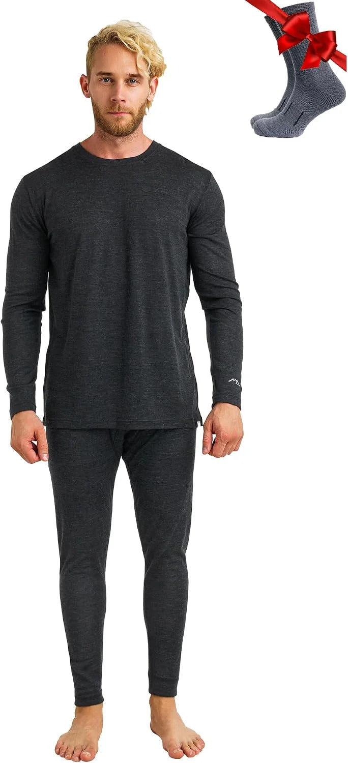 100% Merino Wool Base Layer Men Set - Thermal Underwear for Men Long Johns