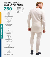 100% Merino Wool Base Layer Men Set - Thermal Underwear for Men Long Johns