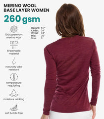 100% Merino Wool Base Layer Women - Thermal Merino Wool Shirt Women