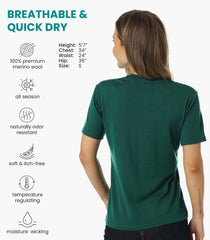 100% Merino Wool Shirt Women - Short Sleeve Tee Base Layer Top Undershirt | Lightweight, Breathable Merino Wool T-Shirt, Naturally Odor-Resistant, Soft, Moisture-Wicking, Hiking, Outdoor