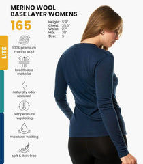 100% Merino Wool Base Layer Women - Long Sleeve Thermal Shirt with Socks