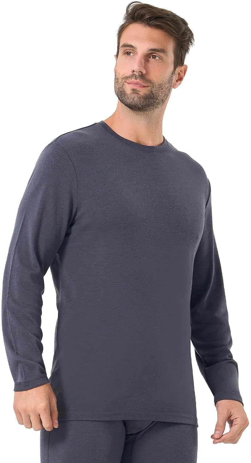 100% Merino Wool Base Layer for Men Long Sleeve Crew Neck Thermal Shirt