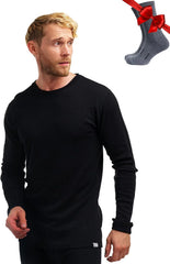 100% Merino Wool Base Layer Mens - Long Sleeve Thermal Shirts with Socks
