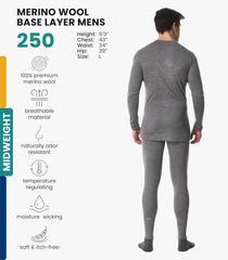 100% Merino Wool Base Layer Men Set - Thermal Underwear for Men Long Johns