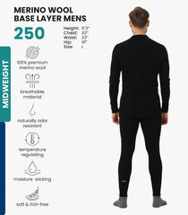 100% Merino Wool Base Layer Men Set - Thermal Underwear for Men Long Johns