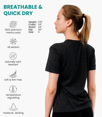 100% Merino Wool Shirt Women - Short Sleeve Tee Base Layer Top Undershirt