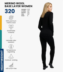 100% Merino Wool Base Layer Women Set - Thermal Underwear Women Top, Bottom
