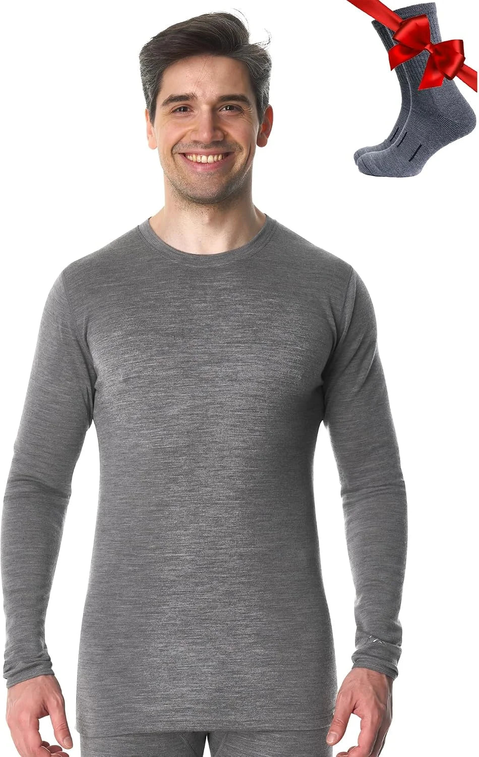 100% Merino Wool Base Layer Mens - Long Sleeve Thermal Shirts with Socks