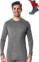 100% Merino Wool Base Layer Mens - Long Sleeve Thermal Shirts with Socks
