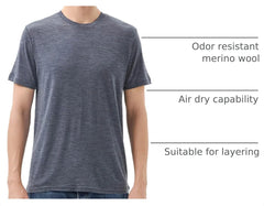 Merino Protect 100% Merino Wool T Shirts for Men Odor Resistance Base Layer Hiking Travel T-Shirt Soft Undershirt