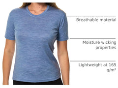 100% Merino Wool Shirt Women - Short Sleeve Tee Base Layer Top Undershirt