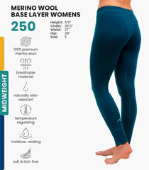 100% Merino Wool Base Layer Women Pants - Thermal Leggings Underwear