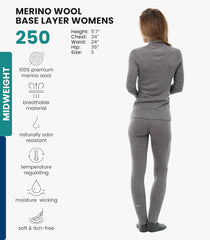 100% Merino Wool Base Layer Women Set - Thermal Underwear Women Top, Bottom