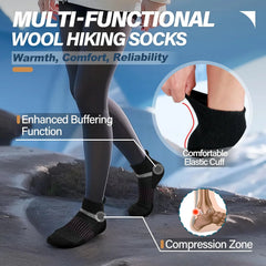 Anlisim Merino Wool Ankle Running Hiking Socks for Women and Men | 6 Pairs, Compression Support, Breathable, Thick Cushion, Enhanced Padding, Moisture Wicking, No Show Socks