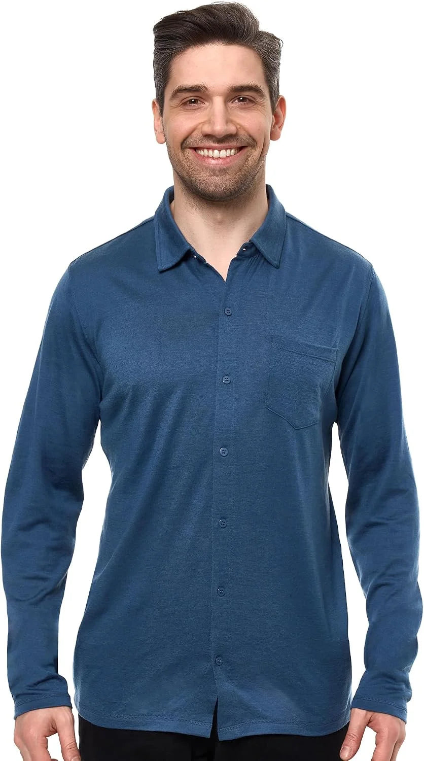 100% Merino Wool Button Up Shirt Men - Long & Short Sleeve Breathable
