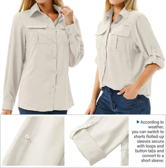 Women's UPF 50 Long Sleeve Sun Protection Safari Fish Hiking Shirts