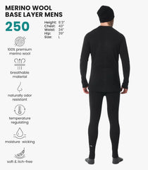 100% Merino Wool Base Layer Men Set - Thermal Underwear for Men Long Johns