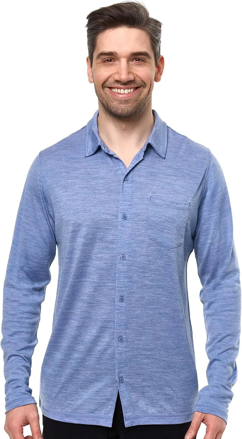 100% Merino Wool Button Up Shirt Men - Long & Short Sleeve Breathable
