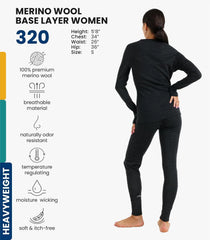 100% Merino Wool Base Layer Women Set - Thermal Underwear Women Top, Bottom