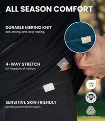 100% Merino Wool Base Layer Mens Pants - Thermal Underwear Long Johns