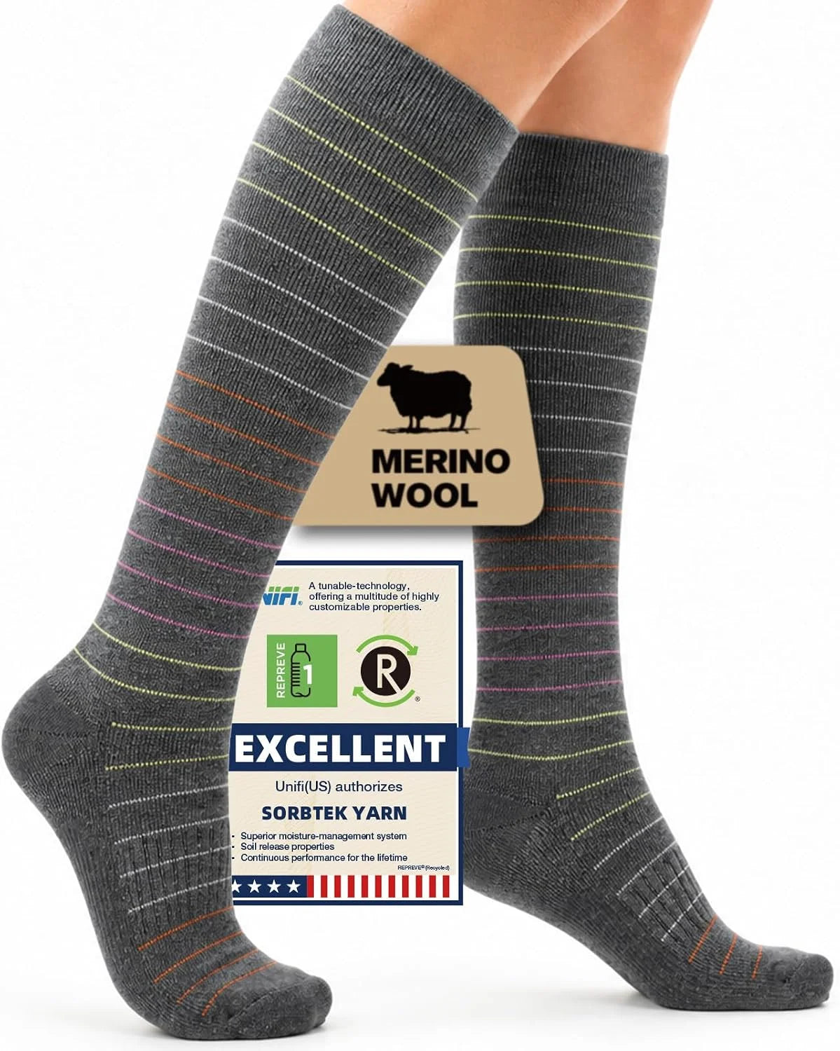 Merino Wool Compression Socks for Women Men 15-20 mmHg for flying