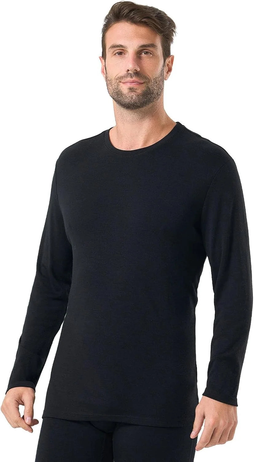 100% Merino Wool Base Layer for Men Long Sleeve Crew Neck Thermal Shirt