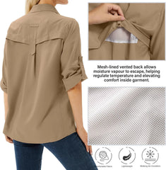 Women's UPF 50 Long Sleeve Sun Protection Safari Fish Hiking Shirts