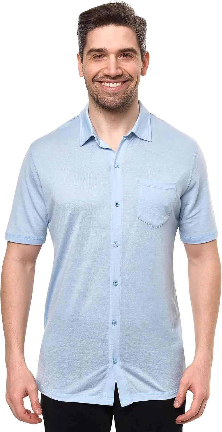100% Merino Wool Button Up Shirt Men - Long & Short Sleeve Breathable