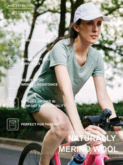 METARINO 100% Merino Wool T-Shirt Women V Neck Short Sleeve Base Layer Tee Shirt for Travel,Hiking,Sports