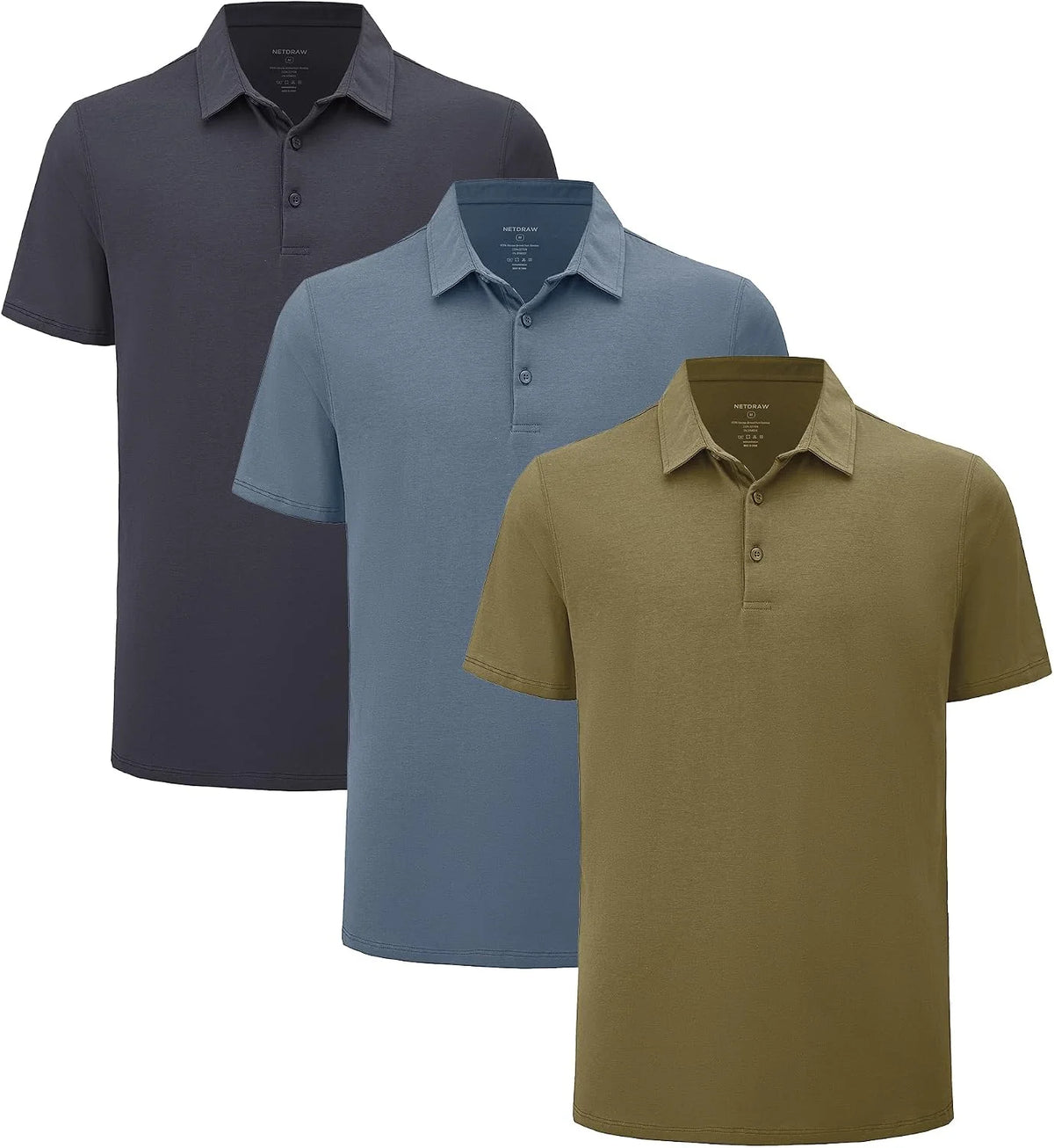 netdraw Men's Ultra Soft Bamboo Viscose Polo Curved Hem S-3XL
