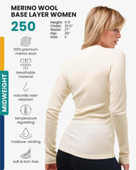 100% Merino Wool Base Layer Women - Long Sleeve Thermal Shirt with Socks