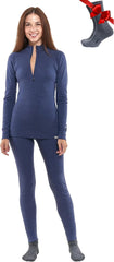 100% Merino Wool Base Layer Women Set - Thermal Underwear Women Top, Bottom
