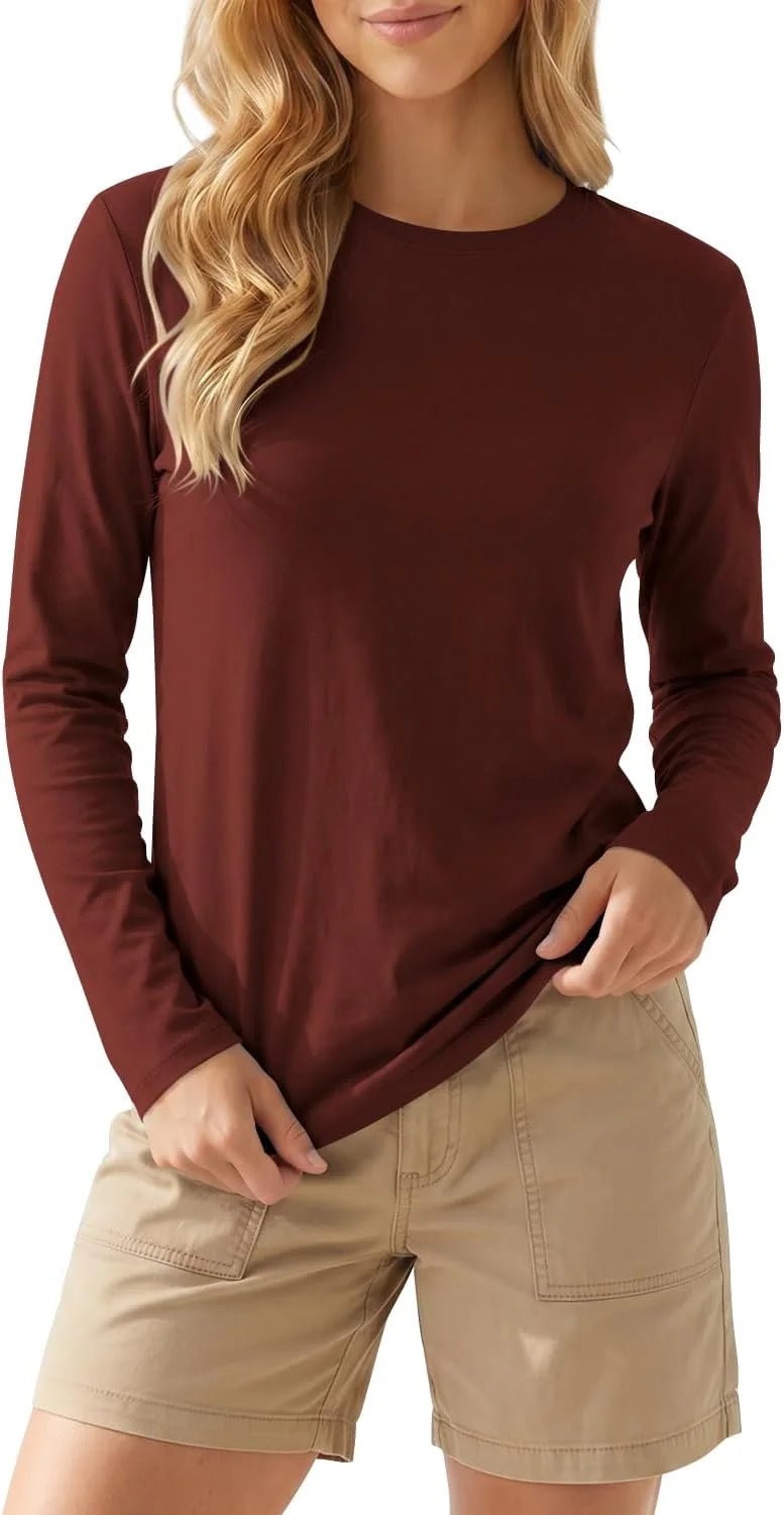 Merino Wool Shirt Women Lightweight Breathable Basic Tees Long Sleeve Sun Protection Shirts