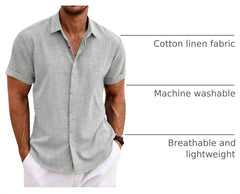 COOFANDY Men's Linen Shirts Short Sleeve Casual Shirts Button Down Shirt for Men Beach Summer Wedding Shirt